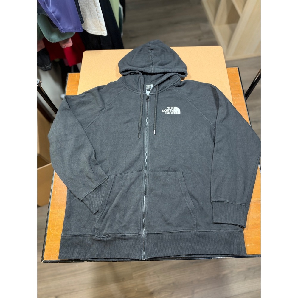 The North Face Full Zip Hoodie Womens XL Black Excellent Circular Design Raglan